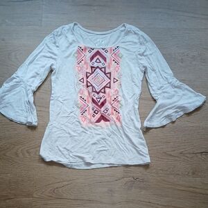 Justice Cream Blouse with Pink Geometric Pattern